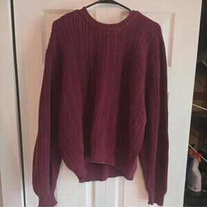 Vtg St. Johns Bay Grandpa Knit Sweater Ramie Blend Maroon Fisherman Ribbed Xl